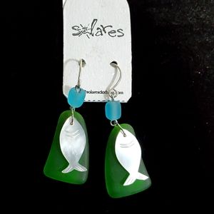 NEW Solares Sea Glass French Hook Fish Earrings